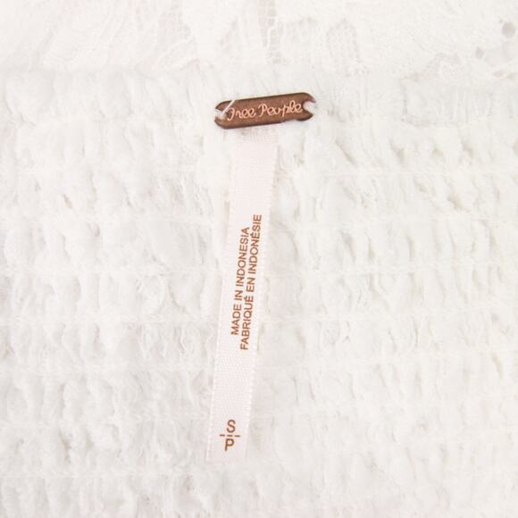 Free People Dress White Lace Mini Short Sleeve Puff Sleeve Open Back Tie Back S - Picture 10 of 14